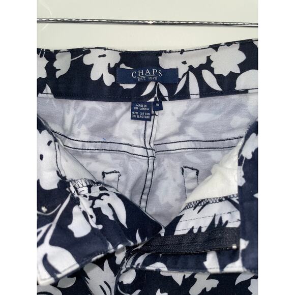 Chaps Floral High Waisted Straight Leg Crop Capri Pants Navy Blue Hawaiian 10 - Picture 3 of 13